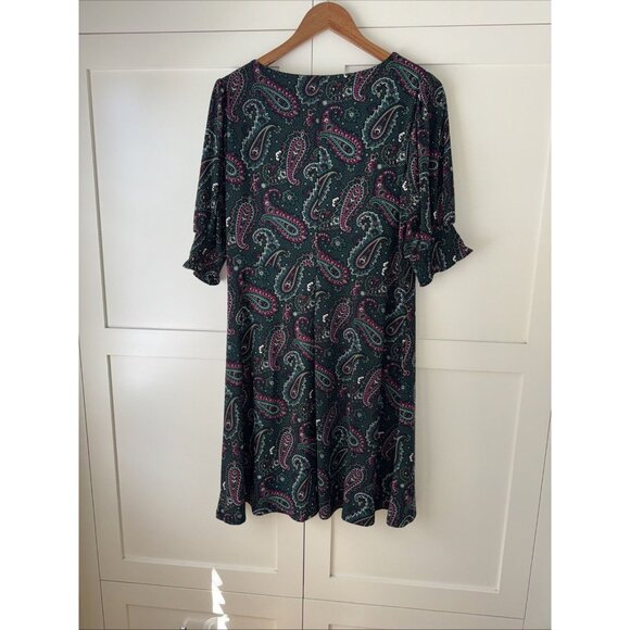 Tommy Hilfiger Dress Womens 12 Green Paisley Short Sleeve A Line Shift Stretch - Picture 9 of 13